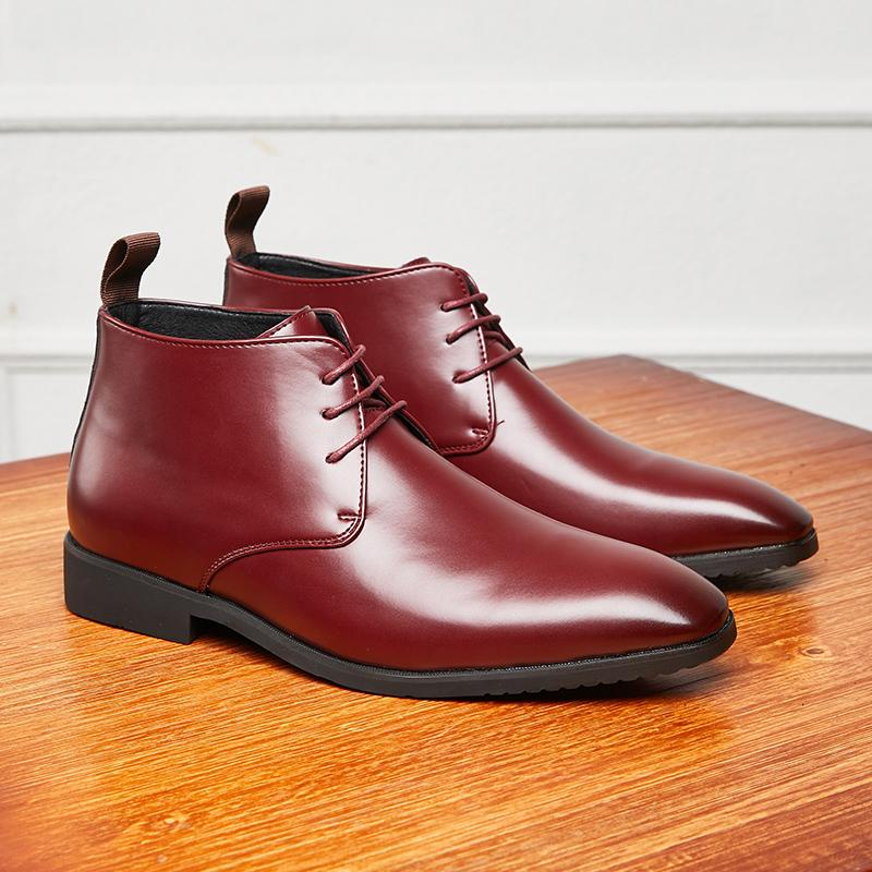 

Fashion Men Fashion Ankle Boots PU Short Strap Business High Quality Chelsea Boots British Banquet Social Boots Size 38-48 Men Boots 47 вино красного