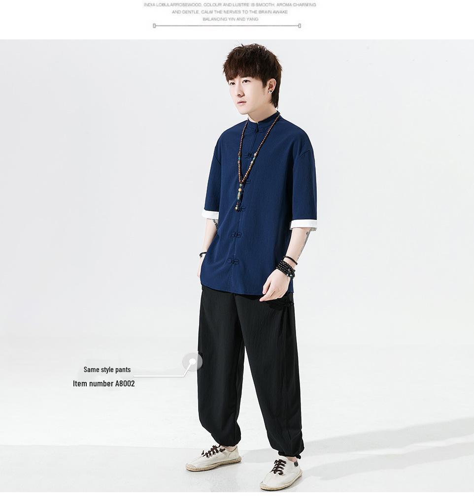 2024 Men's Retro Chinese-Style Cotton Linen Tang Suit Shirt - Plus Size Summer Casual Fashion