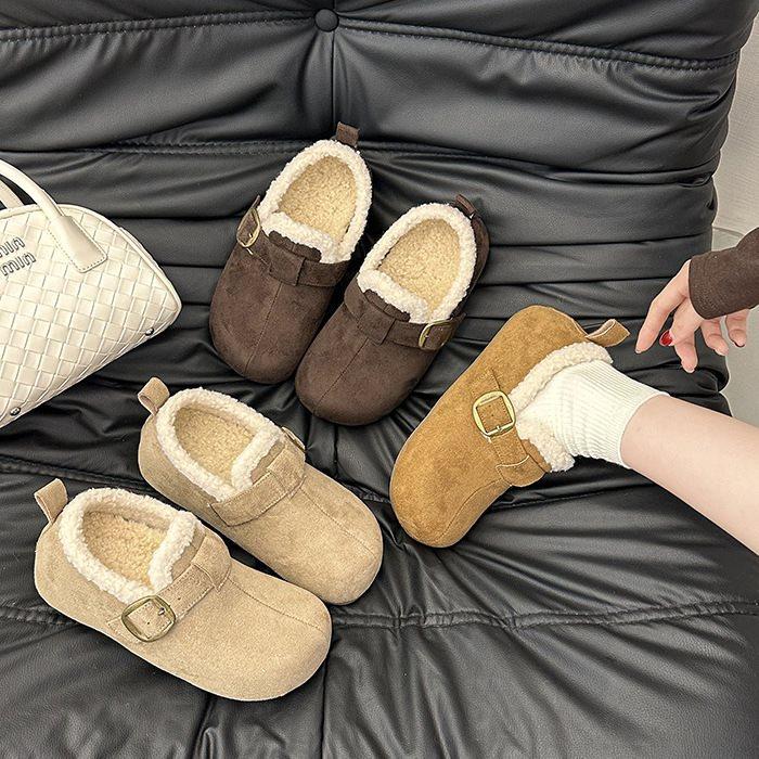 Versatile Boken Shoes Women's Velvet and Thicker 2025 Winter Casual Fashion New Warm One-pedal Cotton Shoes
