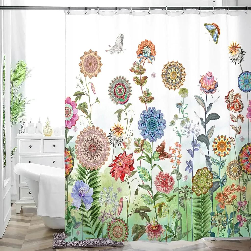 Multicolor Flower Art Floral Shower Curtain Bathroom Decorative Waterproof Washable Shower Curtain
