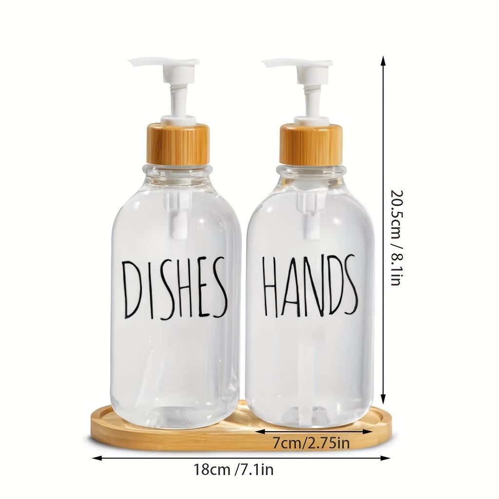 Soap Dispenser Bottle with Trays, Bamboo Lid Soap Bottle with Anti-Rust Pump, Hand Dish Soap Dispenser for Kitchen Shampoo