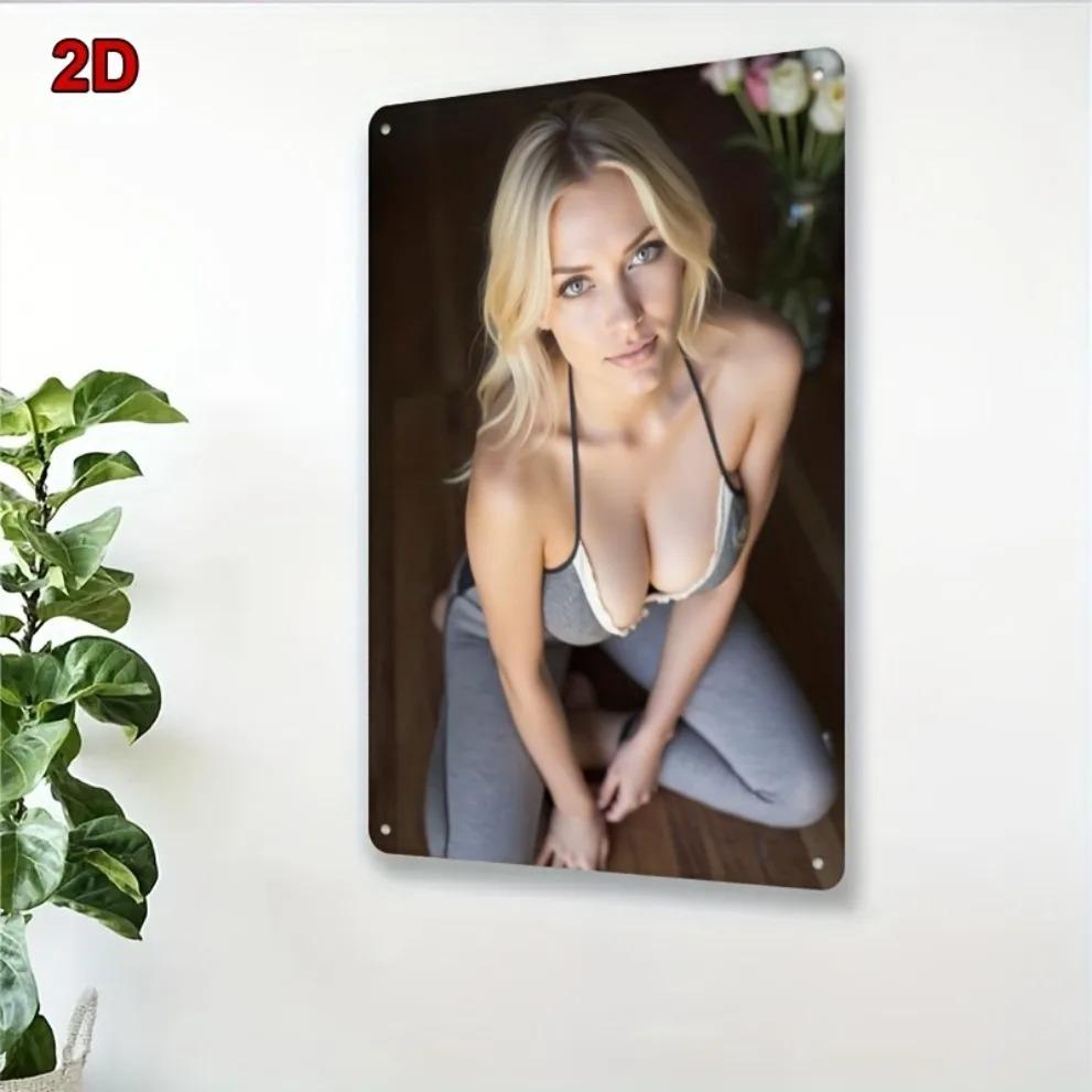 Hisun Tin Sign HD Metal Tin Sign Stunning Blonde Beauty Indoor Portrait Vintage Wall Art D Flat Retro Iron Painting Plaque for Home Bar Pub