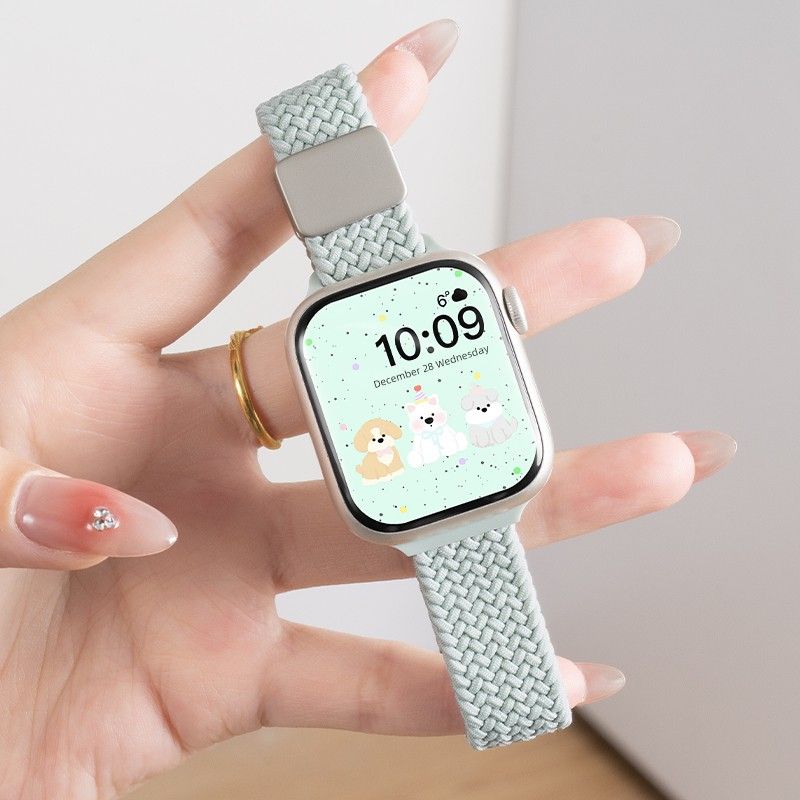 

for Iwatch10 Strap S10 Apple Watch Applewatch9 Summer S9 New S8 Nylon S7 Woven Magnetic Suction S6 Advanced Cute Breathable Se Women Men s Sports [Fine] mint green Application: iwatch S10 [42mm]]