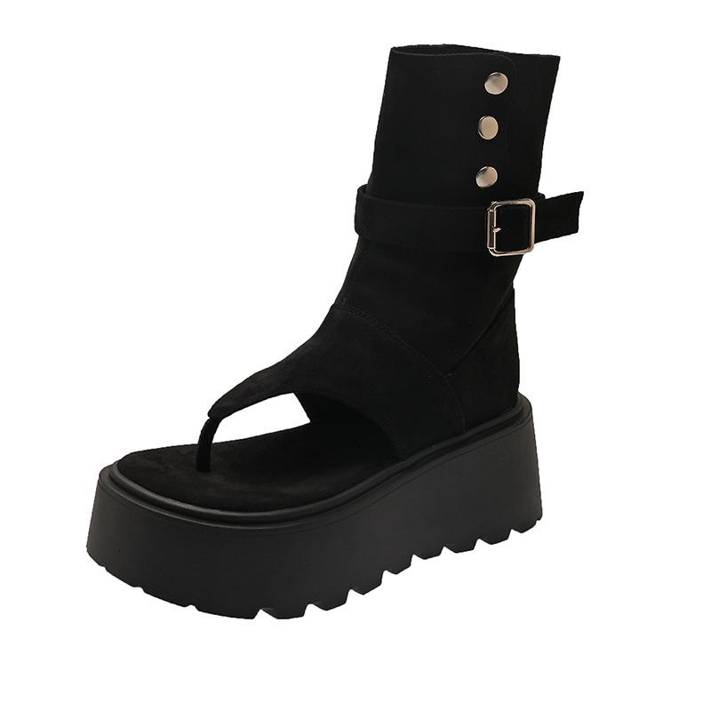 

Niche light luxury 2025 women s shoes foreign trade retro sandals outer wear ancient two wear thick-soled piled boots pinch feet cold boots 35