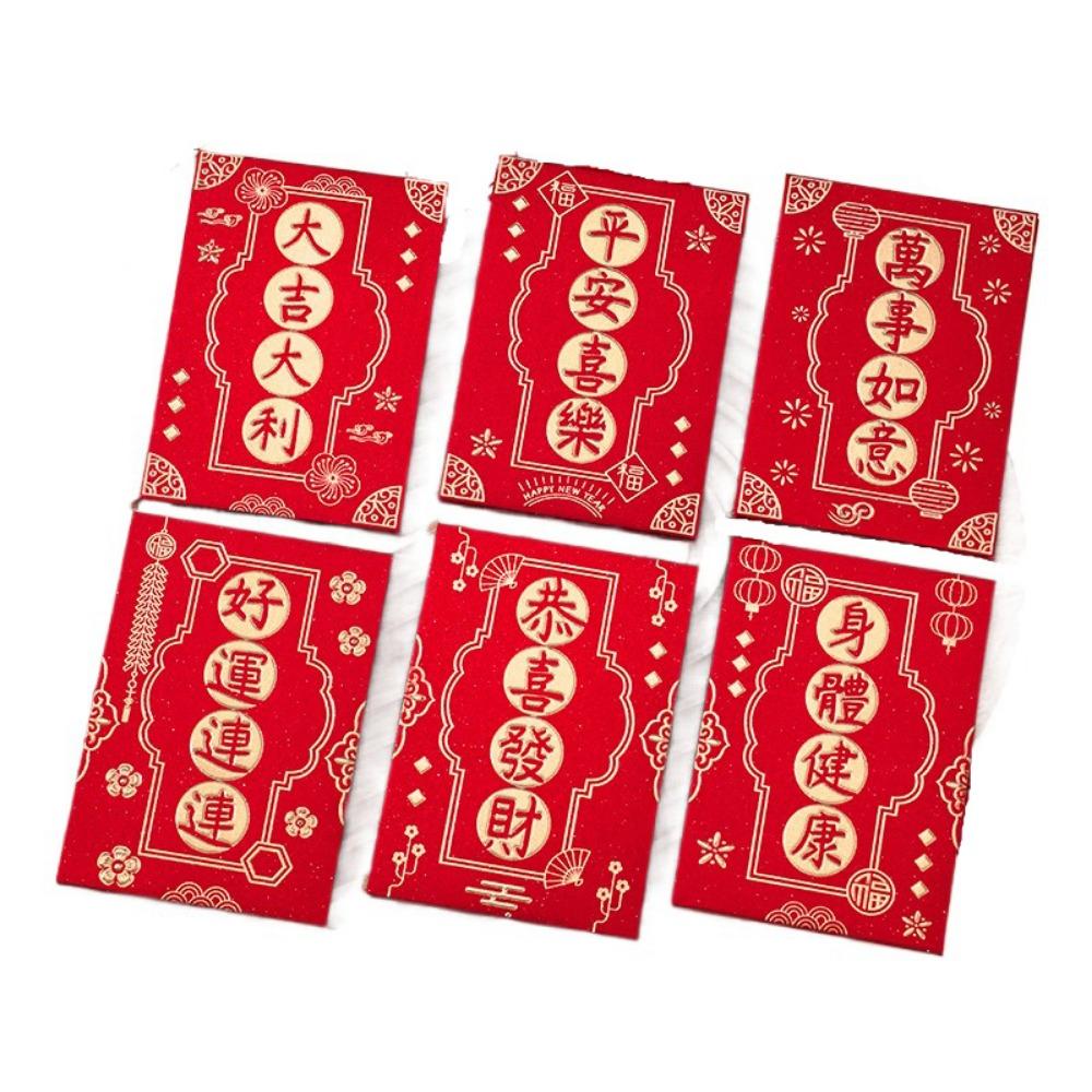 6Pcs Cute Lucky Red Pocket Cartooon New Year Red Packet Red Envelope Bag  Blessing Gift
