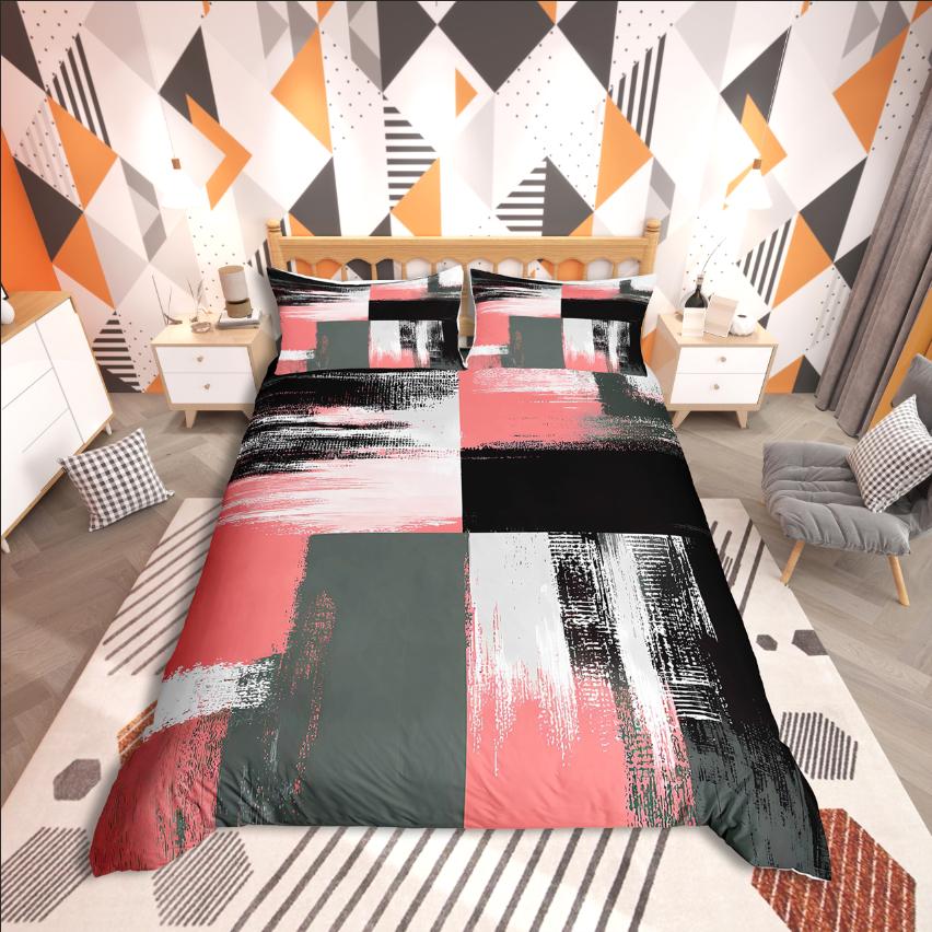 Homewish Abstrakcyjny Prostokąt Zestaw Poszwy na Kołdrę, Graffiti Splash dla Nastolatków Zestaw Pościeli, Minimalistyczny Wystrój Geometryczny