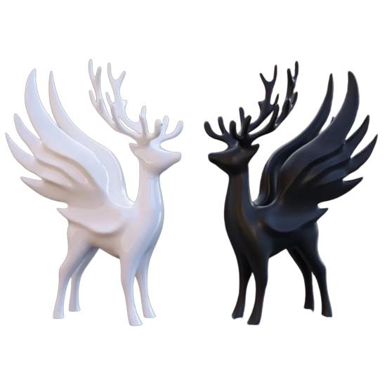 Geweih Hirsch Dekor Weihnachten Elch Statue mit Flügeln, 3D Gedruckte Rentier Figur, Moderne Skulptur für Wohnzimmer Stehender Esstisch, Kamin,