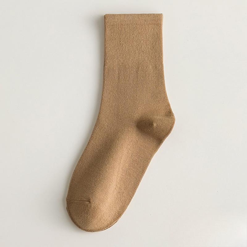 White Maternity Pile-up Socks, Retro Plain Color, Sweat-absorbing Mid-calf Socks, Cotton Winter and Autumn Sports Socks