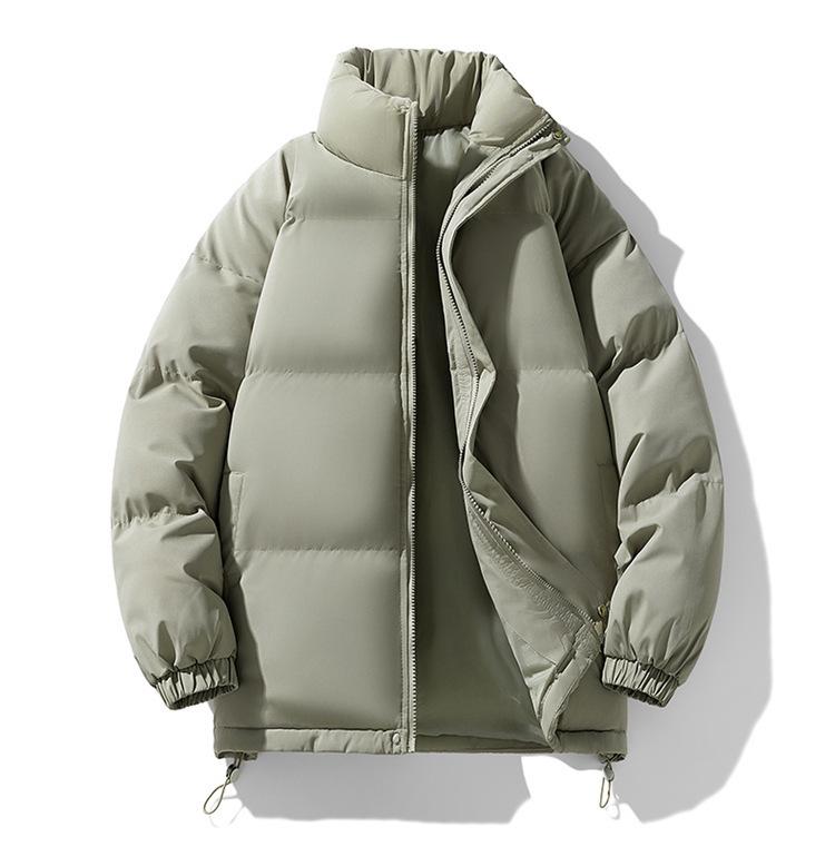 Men's Winter Thick Cotton Jacket with Stand-Up Collar - Loose, Versatile, Solid Color Bread Suit for Couples.