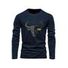 Men's Loose Fit Plus Size Comfortable Casual Sports Bull Pattern Printed Round Neck Long Sleeved T-shirt Top