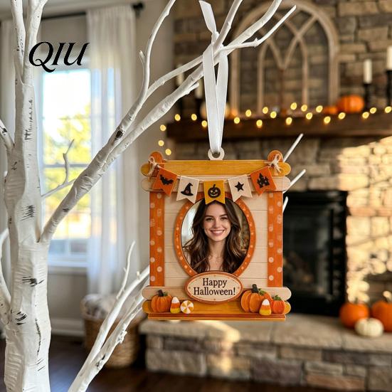 Desktop Picture Holder Mini Halloween Frame, Small Cute Ghost Pumpkin Photo Frame Ornament, Lightweight Wooden Decorative Postcard for Tree,
