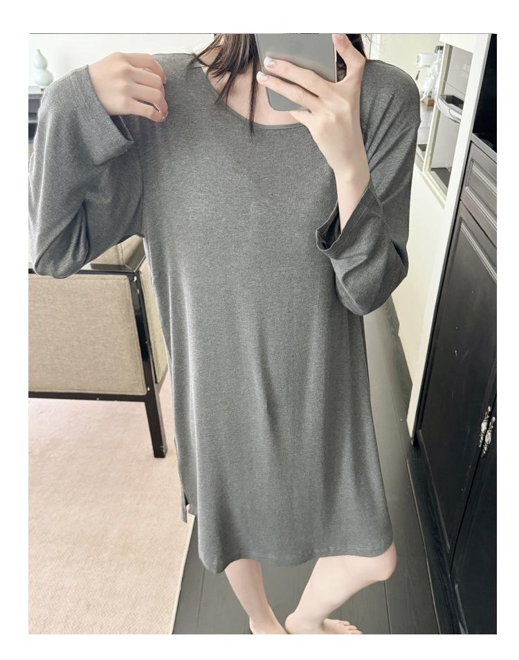 Übergröße Modal Viskose Nachthemd mit Brustpolstern für Frühling und Herbst