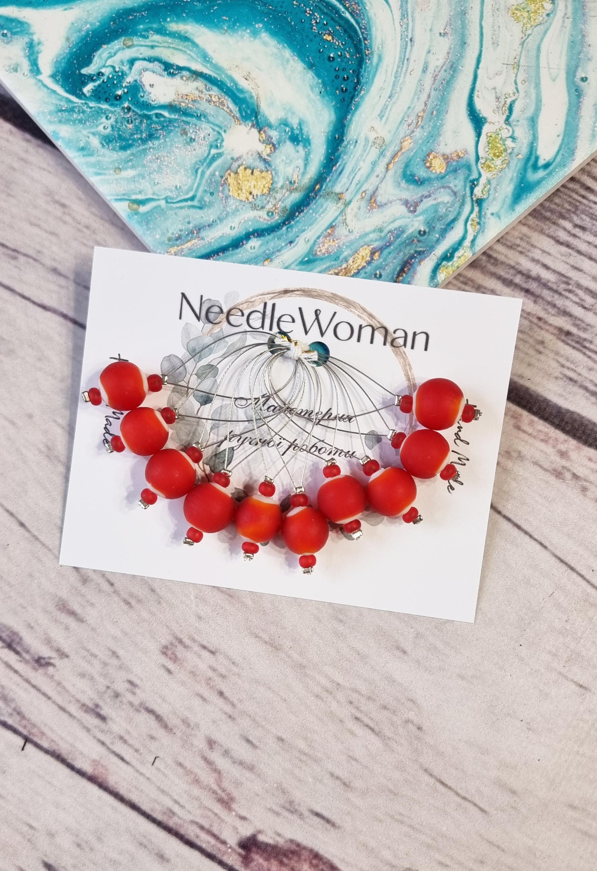 

Ручної роботи Маркери для в язання • Червоні скляні намистини • 10 шт. one size кадмій червоний колір