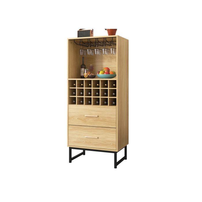 Buffet - MUVOE - Armoire À Vin - 2 Tiroirs - 18 Compartiments - Pieds En Métal Noir Mat