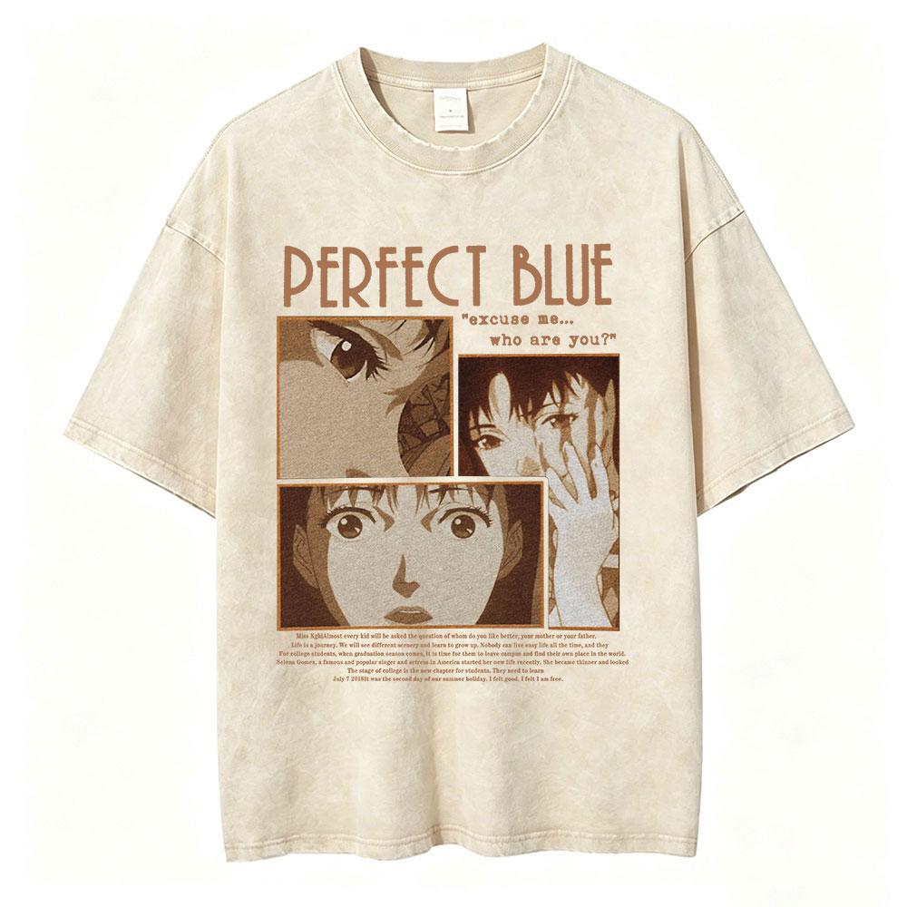 Vintage Washed Anime Perfect Blue A Satoshi Kon Film Mima Kirigoe TShirts Mens Women Fashion Oversized Short Sleeve T Shirts 2XL