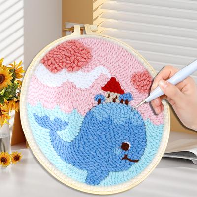 CHENISTORY Punch Needle Embroidery Set Kit Whale Picture Embroidery Frame Handcraft Sewing Cross Stitch Kits for Adults Diy Gift