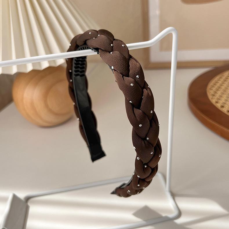 Autumn/Winter Fashion Brown Color Headbands Sponge Wide Crystal Hair Bands for Woman Temperament Hair Hoop Hair Accessories