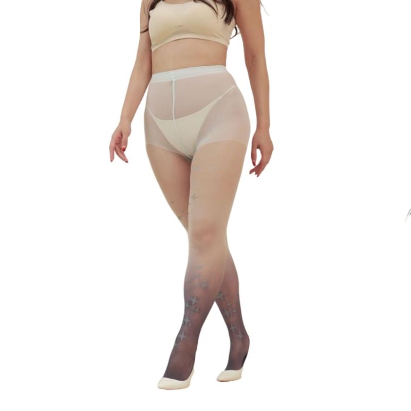 Women s 90s Aesthetic Sheer Silk Tights Stockings Gradients Color Star Pattern See Through Pantyhose Leggings Hosiery