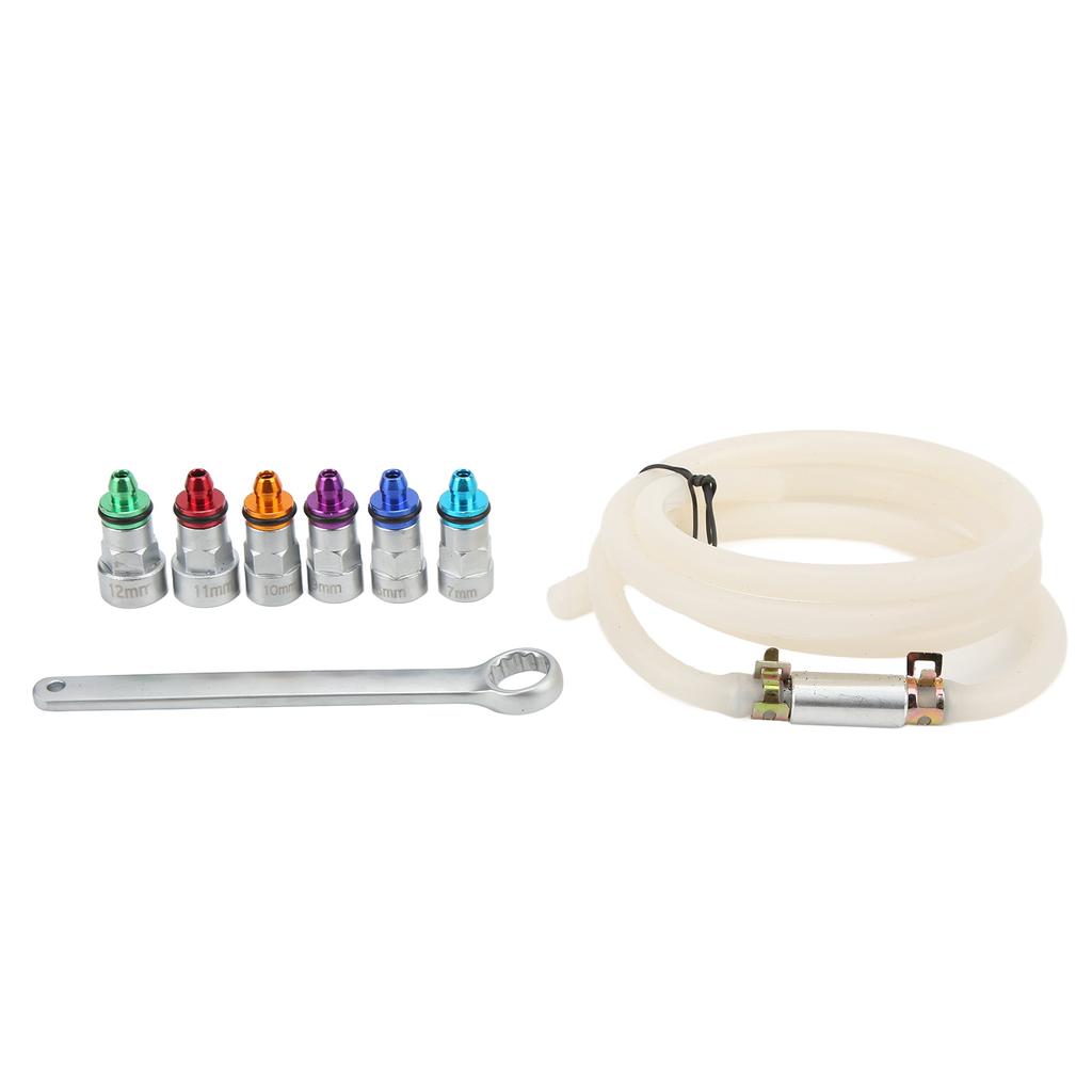 Brake Bleeder Wrench Kit Metal Rubber 7‑12mm 6 Adapters 1 Drain Hose Universal for Car SUV Light Truck Motorcycle