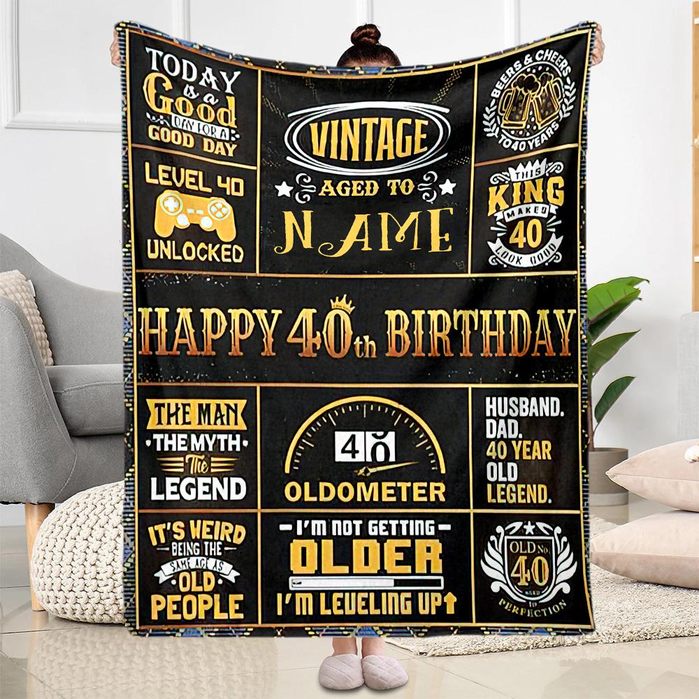 Happy 40th Birthday Personalized Text Blanket Lightweight Personalized Blanket Durable Comfort Versatile for Office Chair Sofa Picnics Living Room