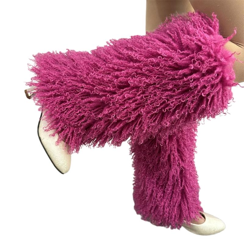 Harajuku Shoes Cuffs Leg Warmer Winter Warm Vintage Solid Color Fuzzy Plush Boots Cover Thick Calf Socks for Womens