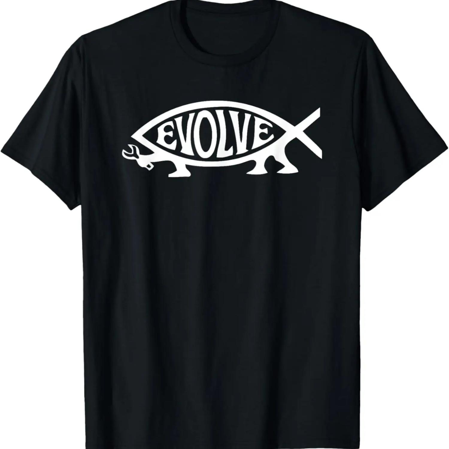 Evolve Jesus fish Christmas Christian T-Shirt XXXXXL чёрный