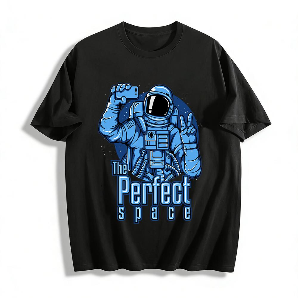 Funny Astronaut Selfie Graphic Casual Top Pure cotton T-shirt XXS