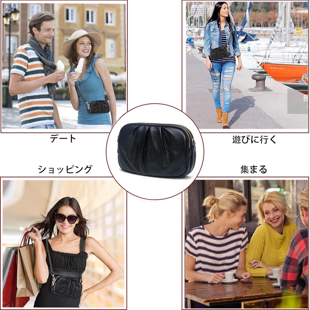 Portfel o dużej pojemności na smartfon portfel prawdziwy smartfon mała skórzana torebka crossbody na ramię czarny [FORRICA] kobiety, saszetka, wielofunkcyjna kopertówka,