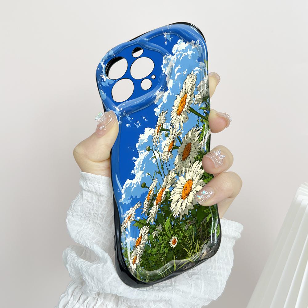 Søt tegneseriemønster kremteksturhus Bølget kant mykt silikondeksel Telefonveske for OPPO Reno Realme