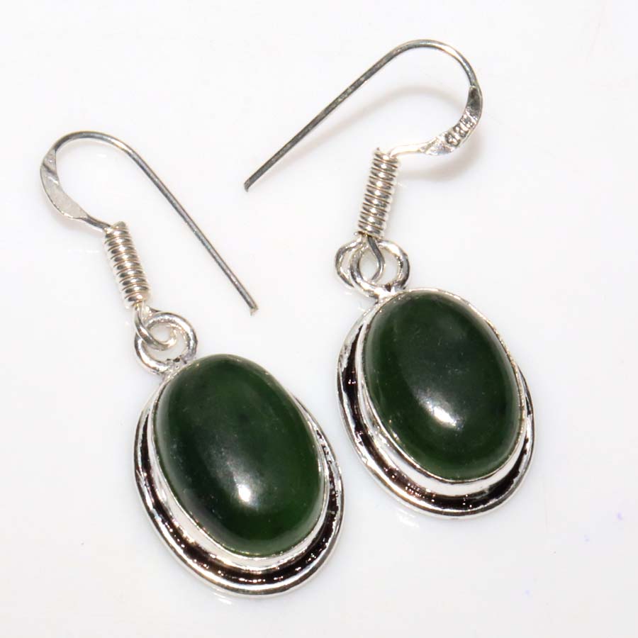 Outstanding Nephrite Jade 925 Silver Plated Earrings 1.5" Christmas Jewelry N3z34
