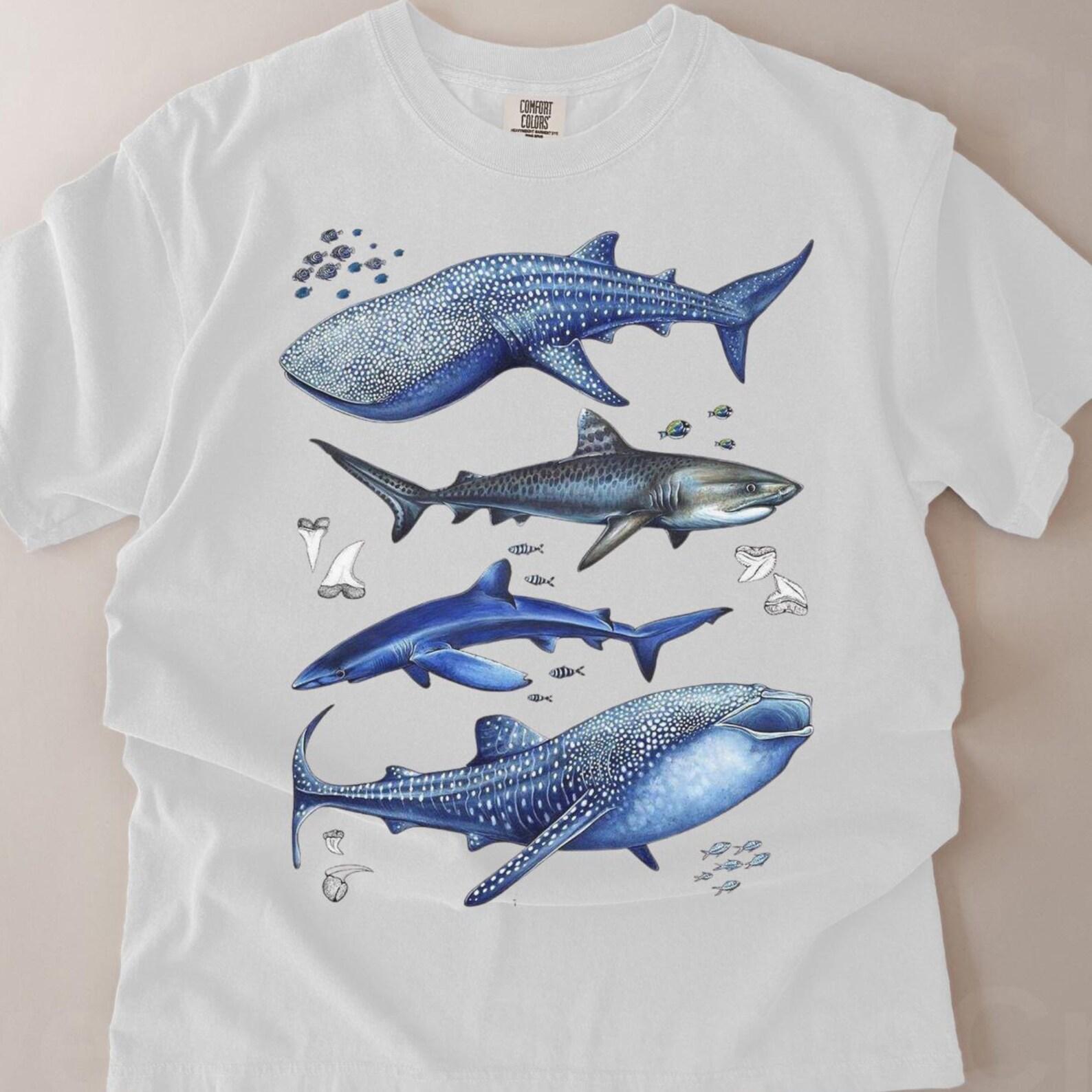 Vintage Shark Graphic T-Shirt, Ocean Blue Shark Tee, Marine Life Art Shirt, Sea Animal Graphic Top, Ocean Shark Lover Gift 2XL