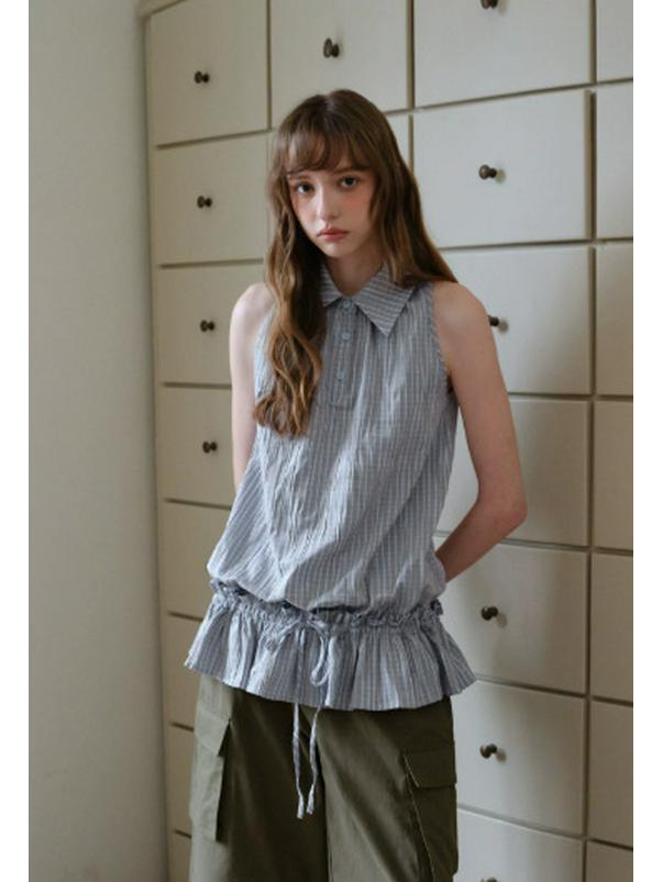 2026 Korean Style Plaid Sleeveless Waist-Cinched Tie-Up Shirt for Women Large