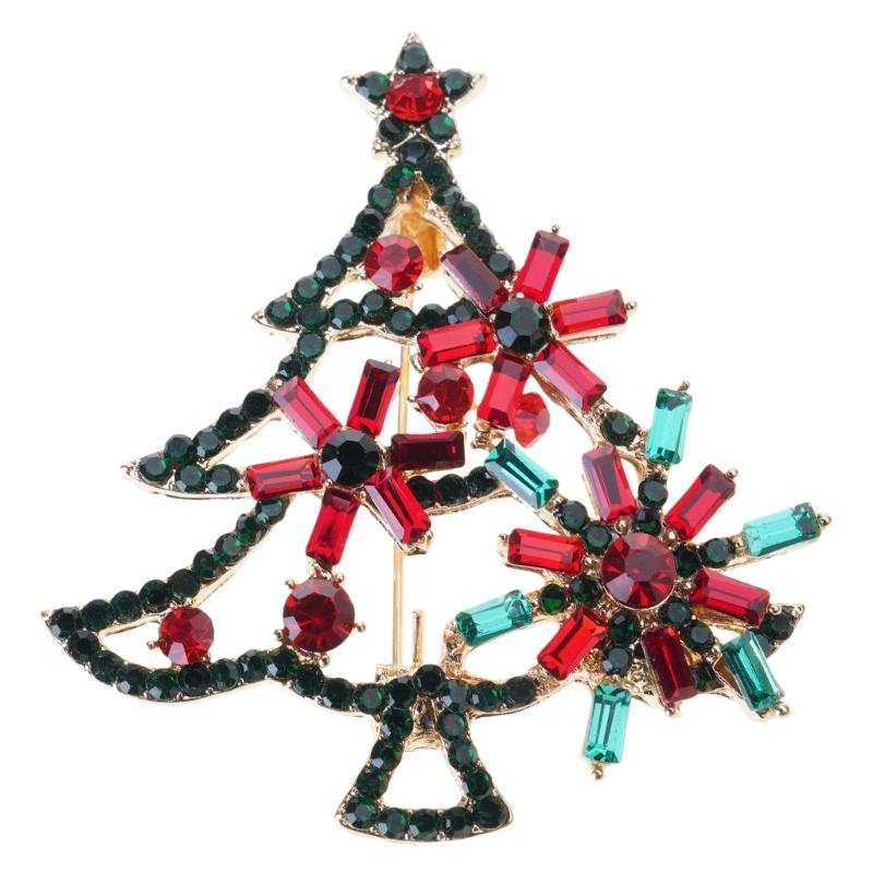 Sparkling Christmas Tree Rhinestones Brooch Elegant Holiday Jewelry Alloy Accessory Chest Decoration For Women Party
