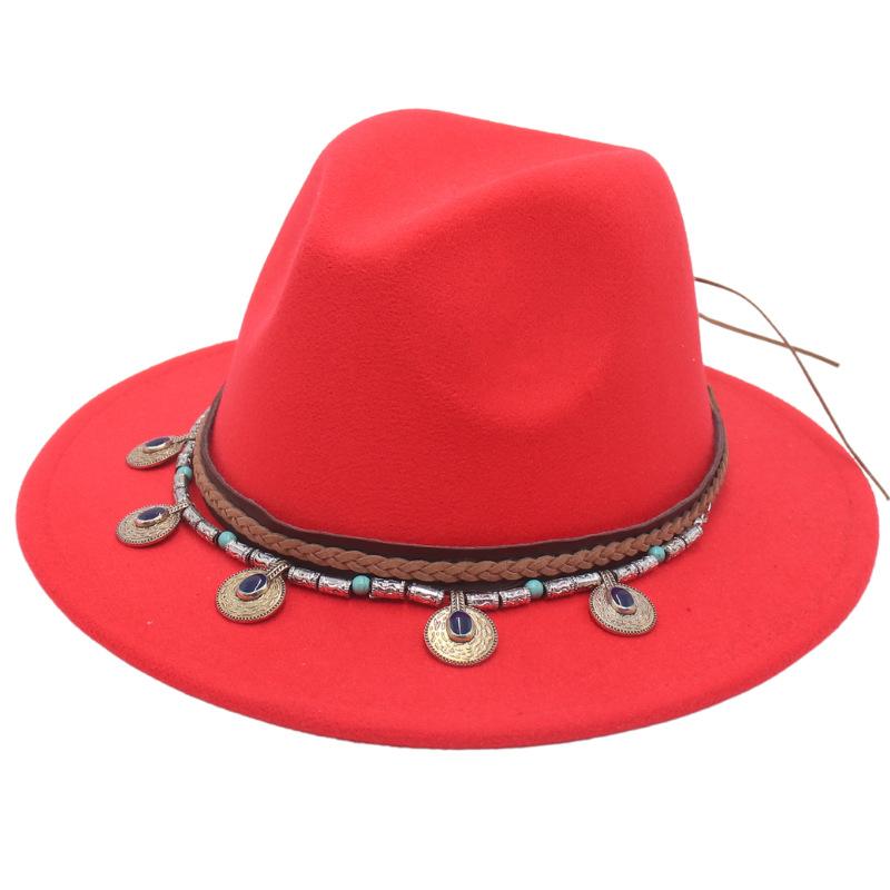 Flowing Beads Imitation Gemstone Tibetan Style Top Hat Jazz Dance Men'S And Women'S Big Eaves Hat