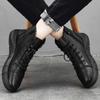 Black Men's Boots Lace Up Male Shoes Non Slip Vintage Y2k Offer Cheap Size 44 High Quality In Promotion Offers Sale Comfortable