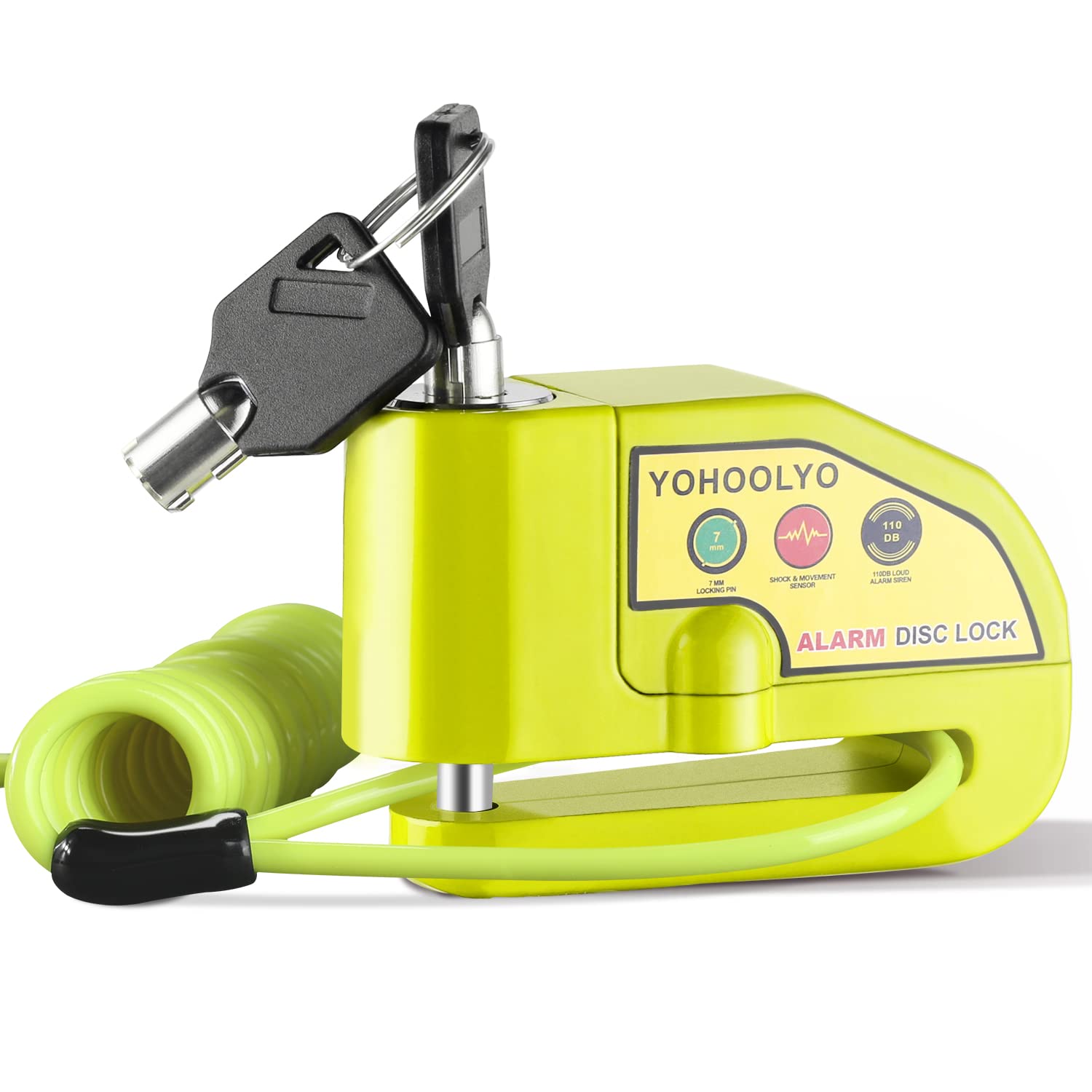 

YOHOOLYO Alarm Disc Lock Motorcycle Disc Brake Lock Anti-Theft Waterproof 110dB 7mm Pin 5ft зелёный