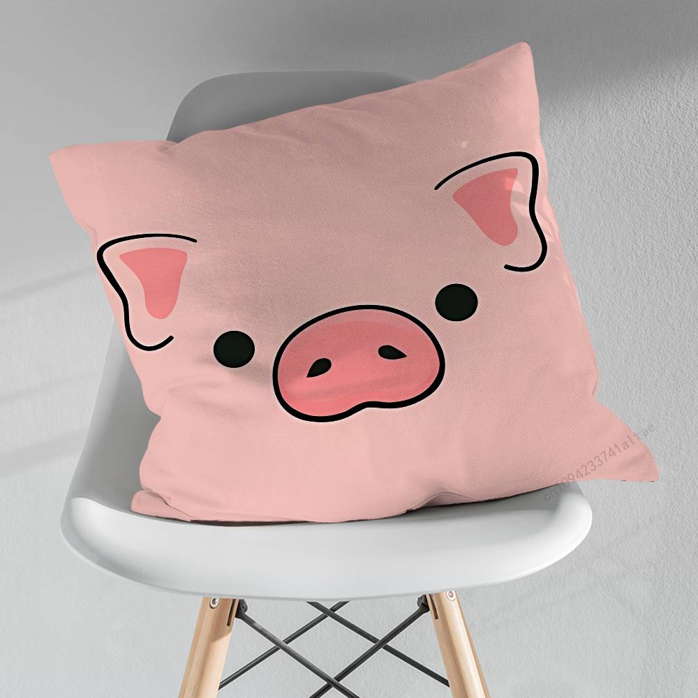 Cartoon Pink Pig Cute Art Various Sizes Square Pillow Case For Car Home Bedchamber Decor Birthday Gift