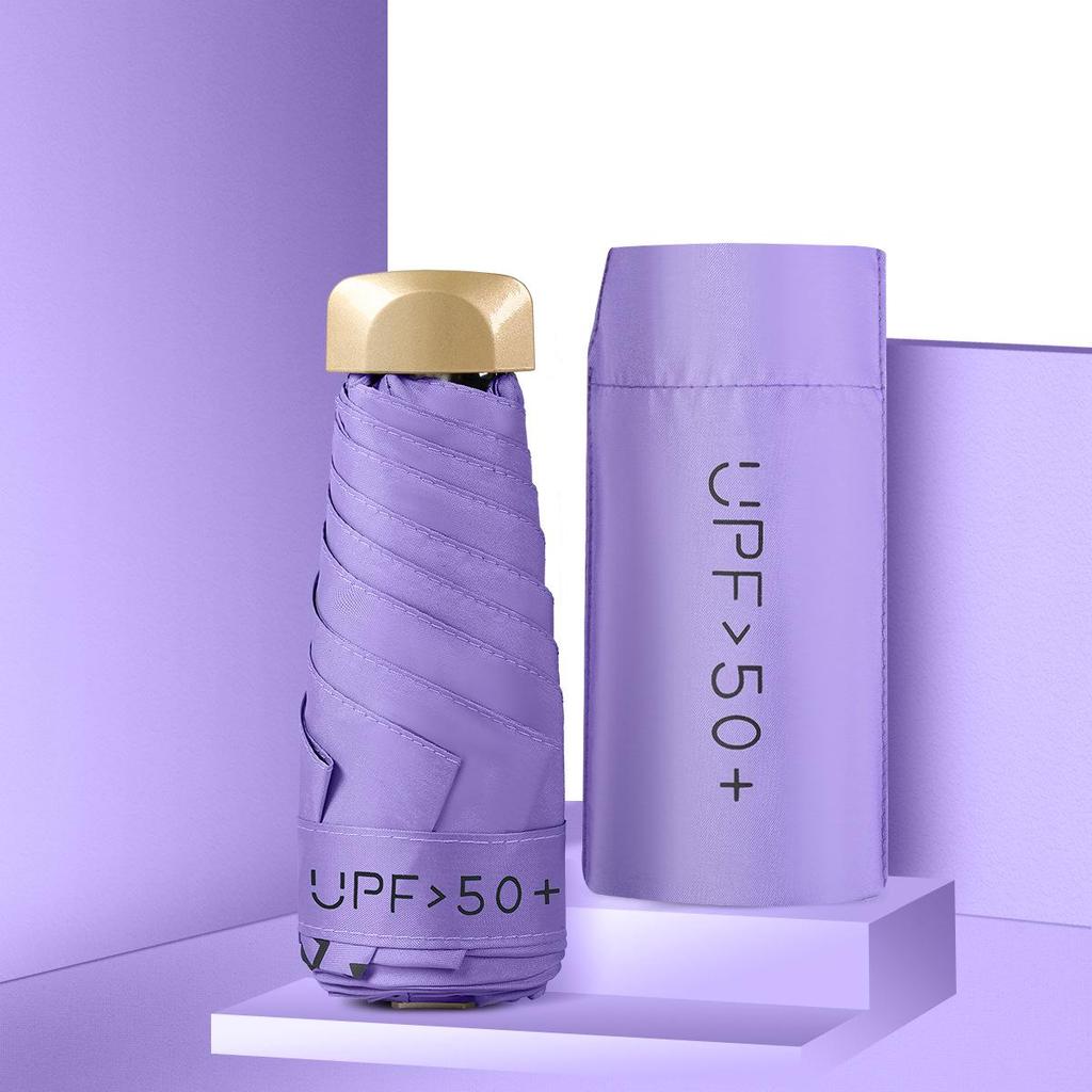 Black Vinyl UV Protection Mini Folding Umbrella - Portable, Full Blackout, Sun Shade Gift.