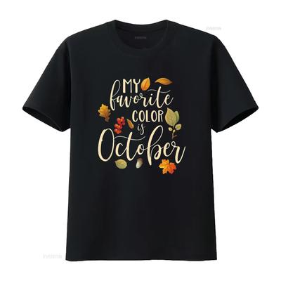 Womens Fall Autumn Lover My Favorite Color Is October T Shirt Black 2X Large Vintage Washed Stretched Unisex Comfortable