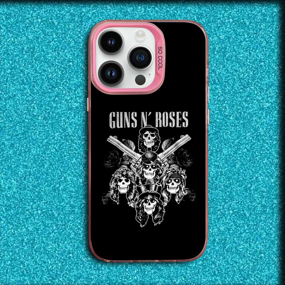 Band G-Guns N Roses Phone Case For iPhone 16,15,14,13,12,11,Mini,Pro,MAX Pink Matte Silicone Cover