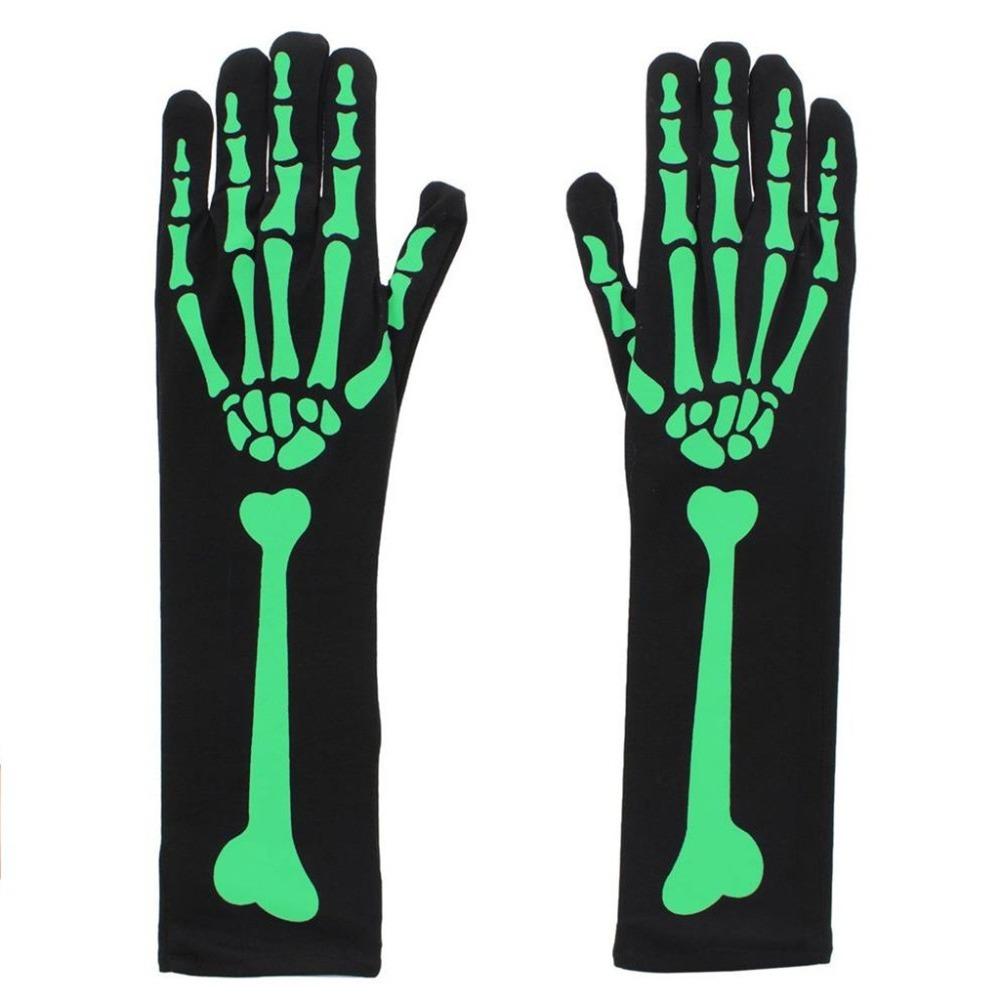 Polyester Skeleton Long Socks Fluorescent Halloween Luminous Set Funny Skeleton Gloves  Men