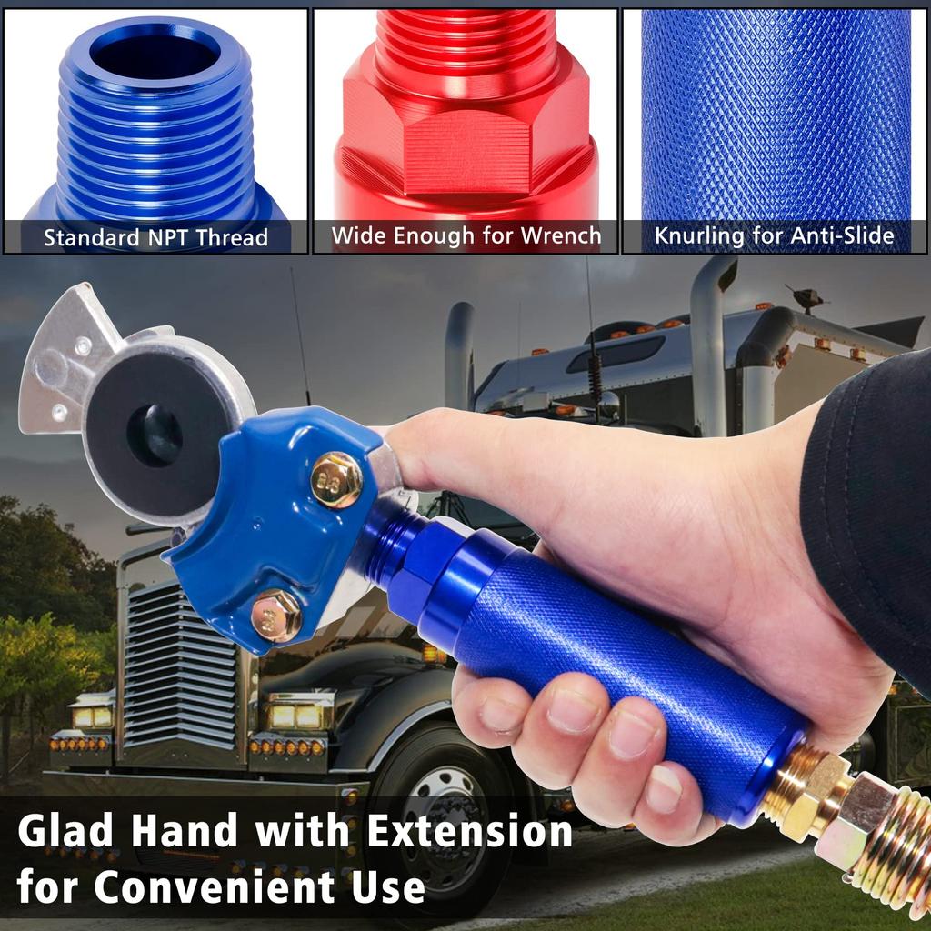 KOOTANS Anodized Aluminum Gladhand Glad Hand Extension Handle Red and for Trucks and Easy Coupling Grips, Set, Blue, Trailers,