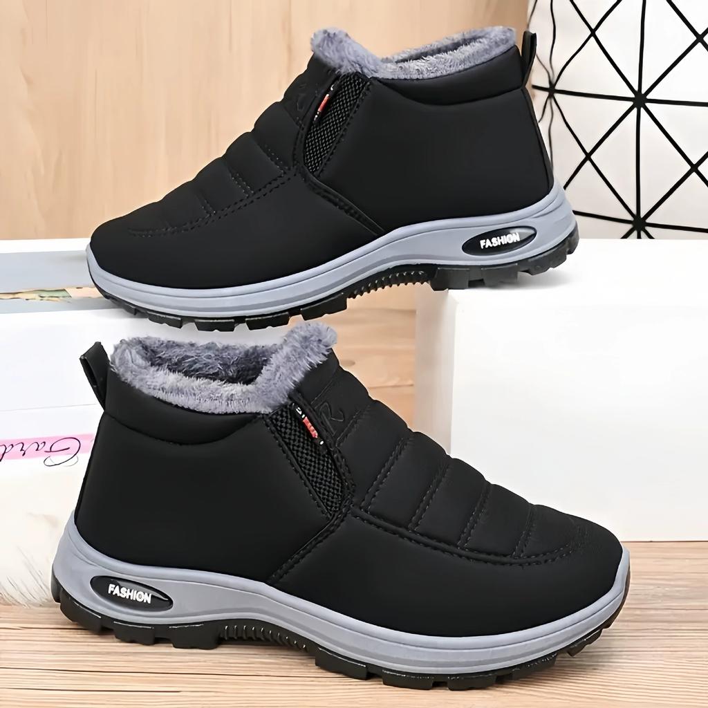 Women's Plush Lined Snow Boots Warm Round Toe Short Boots Autumn Winter Warm Outdoor Thick-soled Cotton Boots Solid Color Foot Warm Short Boots