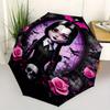 Gothic,Roses,Wednesday Automatic Folding Umbrella 8 Ribs Lightweight Design, Durable Iron Frame, Compact and Portable, Ideal Birthday or C