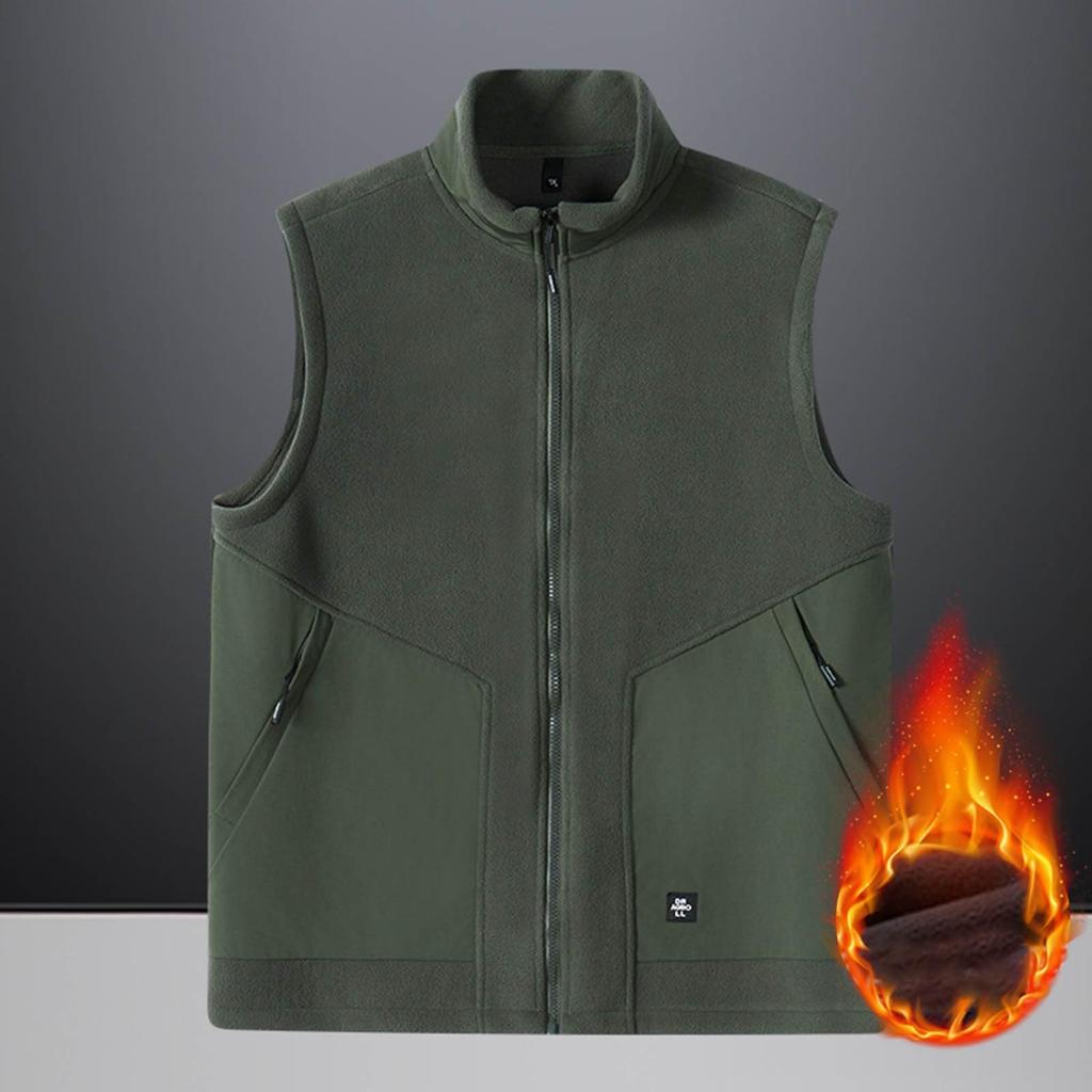 Men's Casual Fleece Solid Color Zipper Vest, Men's Stand-up Collar Zipper Pocket Fleece Vest Jacket