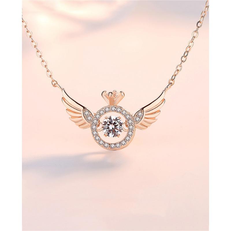 Women Fashion Sweet Angel Wing Zircon Pendant Simple Clavicle Necklace