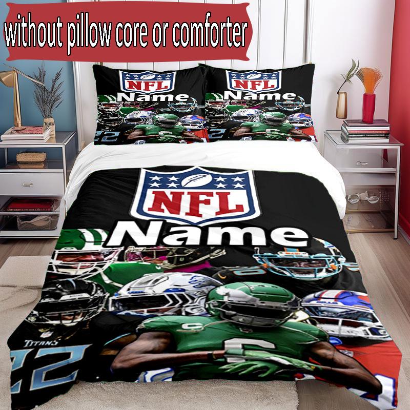 3pcs Duvet Cover Set (1*Duvet Cover + 2*Pillowcase, Without Core), Custom Name NFL Pattern Bedding Set, Home Bedroom Decor Gift