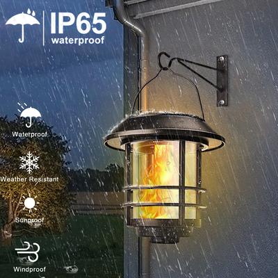 Lanternas Solares para Jardim Exterior Efeito de Chama Piscante Luz Suspensa Alimentada por Energia Solar Impermeável Suporte de Parede para Varanda Frontal