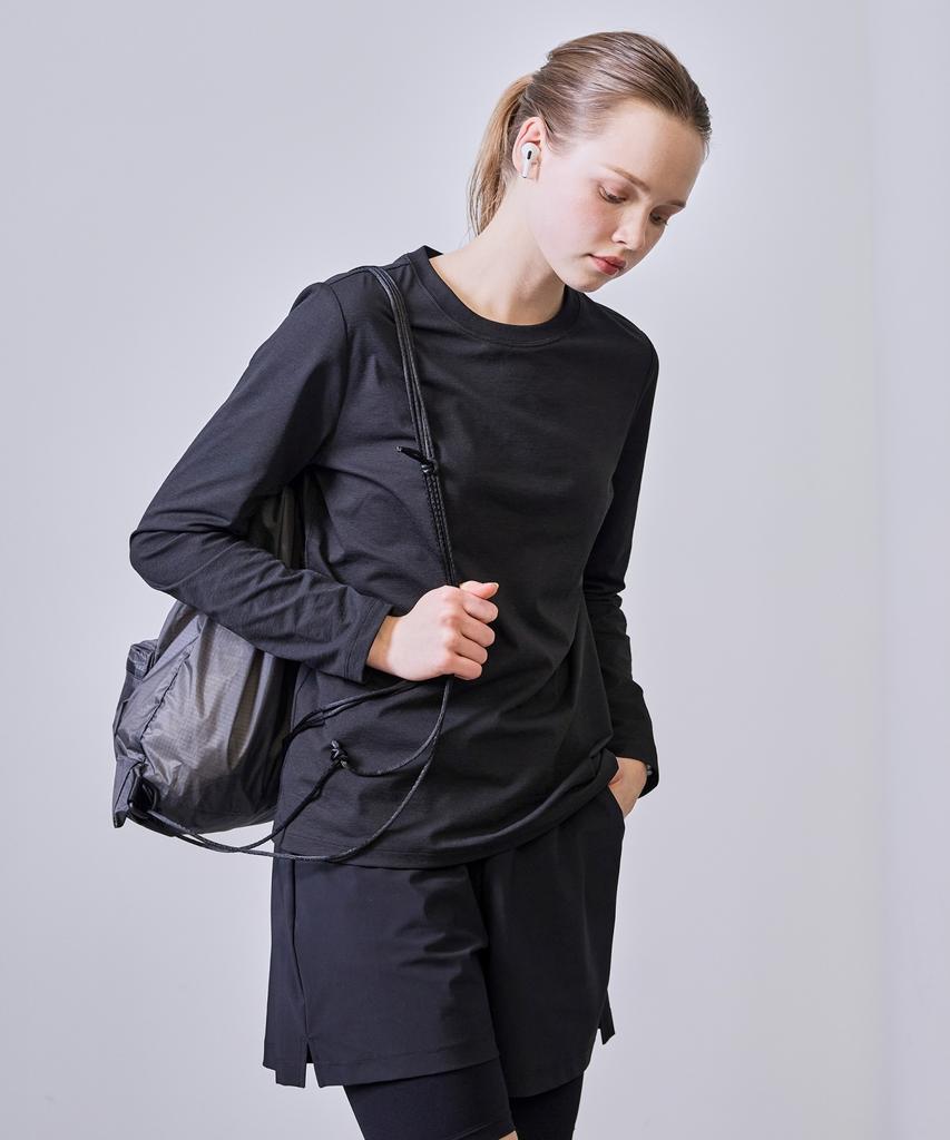 BASIC HOUSE Women'S Breathable Sorona Regular Fit Round Neck Plain Long Sleeve T-Shirt Black