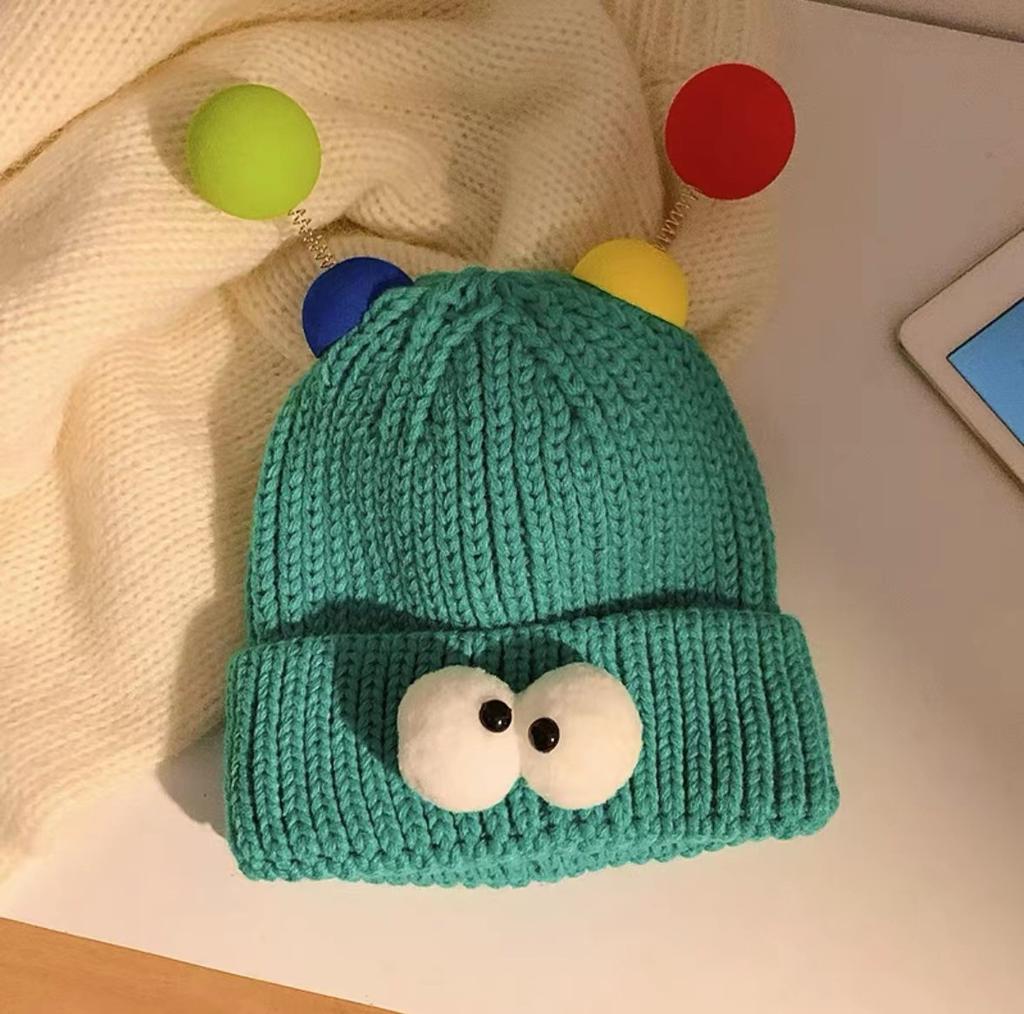 Style Hat Versatile Cute And Funny Big Eye Womens Warm Hatscaps Knitted